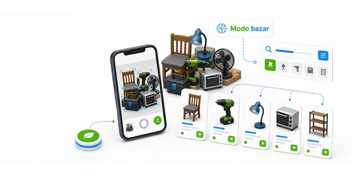 Smartphone con detección IA de objetos de segunda mano y filtros del mercado de reuso